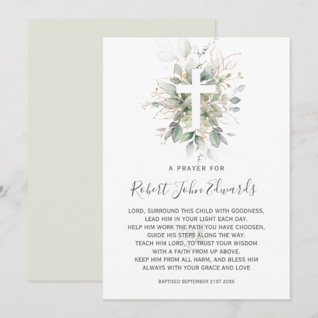 Greenery Foliage Gender Neutral Baptism Prayer Invitation (Front/Back)