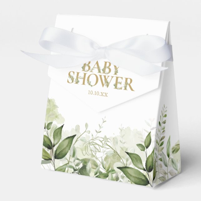 Greenery Foliage Gold Baby Shower Favour Box (Front Side)