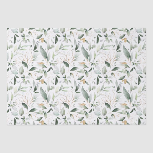 Greenery Foliage Gold Leaves Tissue Paper (Front)