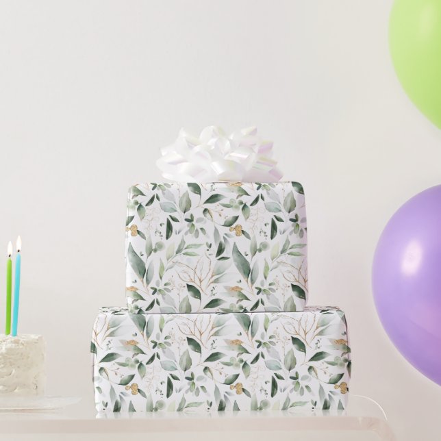 Greenery Foliage Gold Leaves Wrapping Paper (Party Gifts)