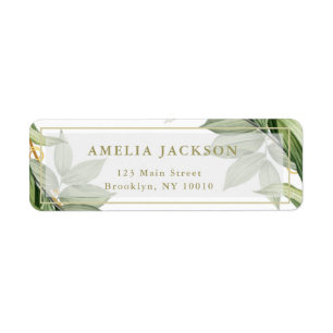 Greenery Foliage Gold Modern Return Address Label