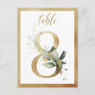 Greenery Foliage Gold Table Numbers, Table 8 Card