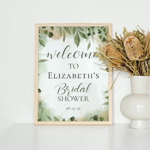 Greenery Foliage Green Gold Bridal Shower Welcome Poster