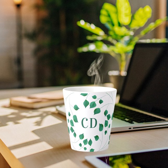 Greenery foliage green monogram latte mug (Creator Uploaded)