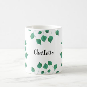 Greenery foliage green name script coffee mug