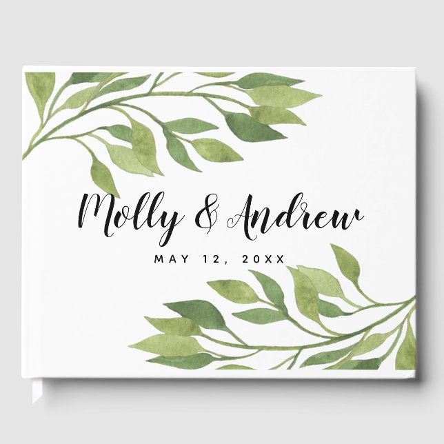 greenery foliage green wedding Guest book (Front)