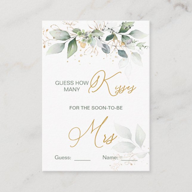 Greenery foliage Guess How Many Kisses Game Enclosure Card (Front)