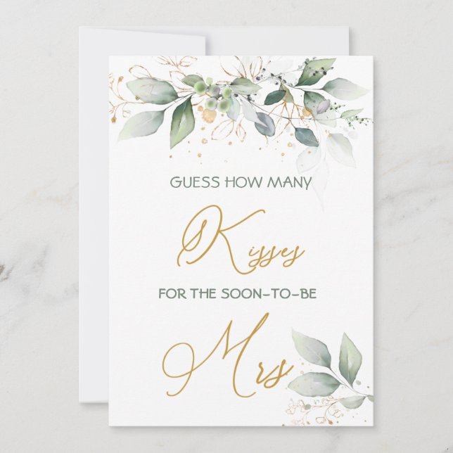 Greenery foliage Guess How Many Kisses Game Invitation (Front)