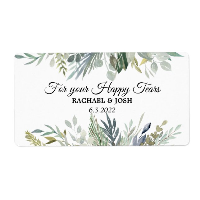Greenery Foliage Happy Tears Wedding Tissue Label (Front)