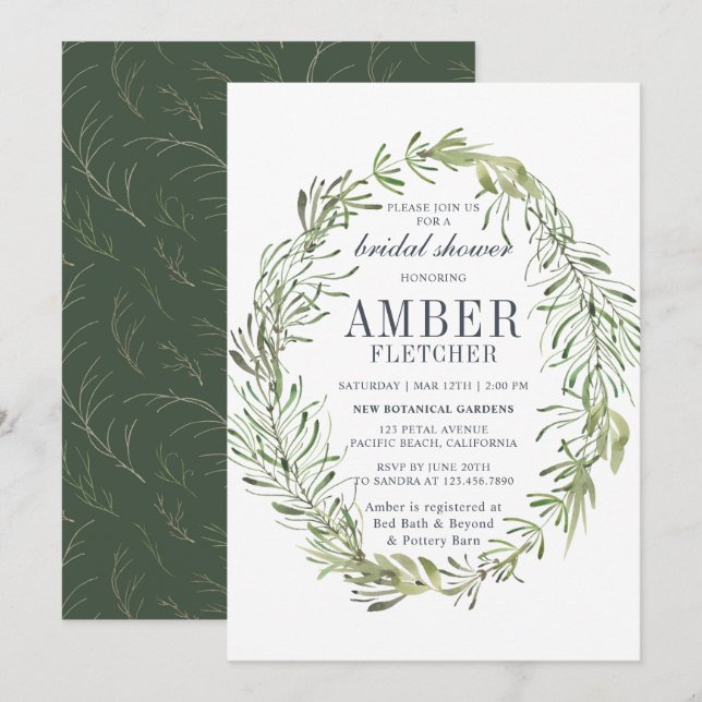 Greenery Foliage Leafy Bridal Shower Invitation (Front/Back)