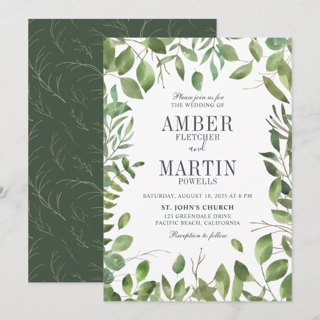 Greenery Foliage Leafy Wedding Invitation (Front/Back)