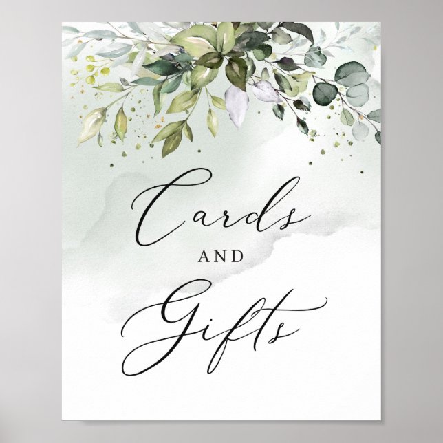 Greenery foliage leaves boho cards and gifts sign (Front)