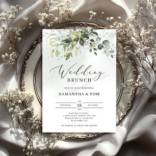 Greenery foliage leaves eucalyptus boho wedding invitation