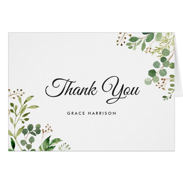 Greenery Foliage Leaves Thank You Cards (Front Horizontal)