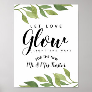 greenery foliage let love glow wedding party poster
