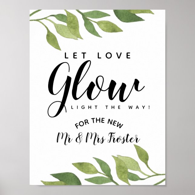 greenery foliage let love glow wedding party poster (Front)