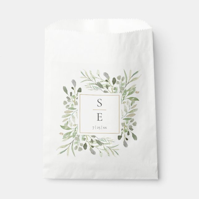 Greenery Foliage Monogram Initials Wedding Favour Bags (Front)