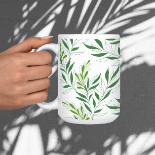 Greenery Foliage Pattern Elegant Green And White Coffee Mug
