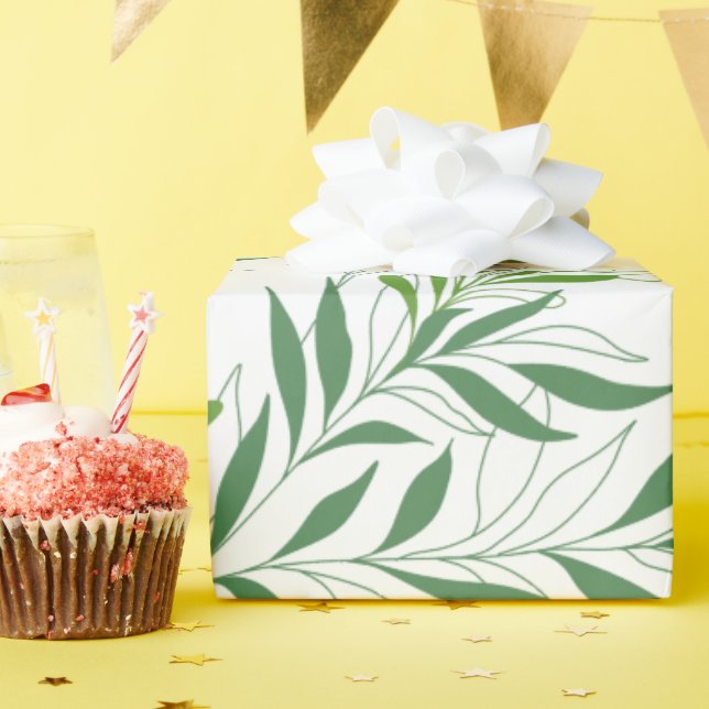   Greenery Foliage Pattern Elegant Green And White Wrapping Paper (Birthday Party)