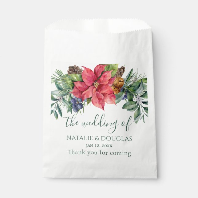 Greenery Foliage Poinsettia Wedding Favour Bags (Front)