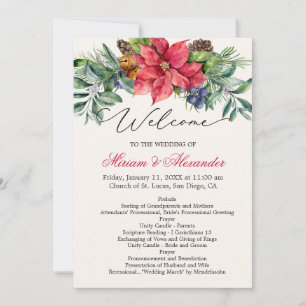 Greenery Foliage Poinsettia Wedding Program Invitation