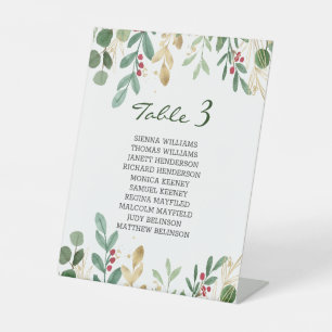 Greenery Foliage Red Berry Christmas Wedding Pedestal Sign