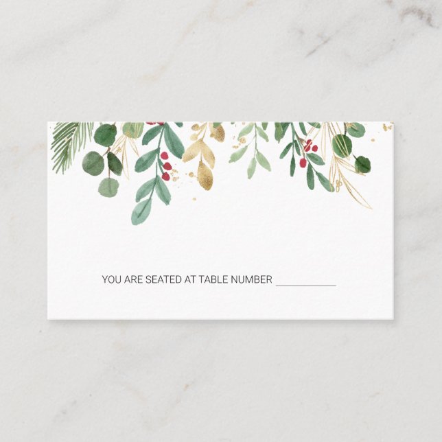 Greenery Foliage Red Berry Christmas Wedding Place Place Card (Front)