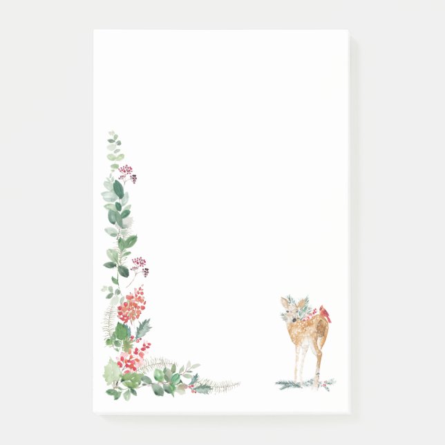 Greenery Foliage Red Berry Fawn  Post-it Notes (Front)