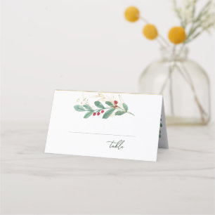Greenery Foliage Red Berry Place Card