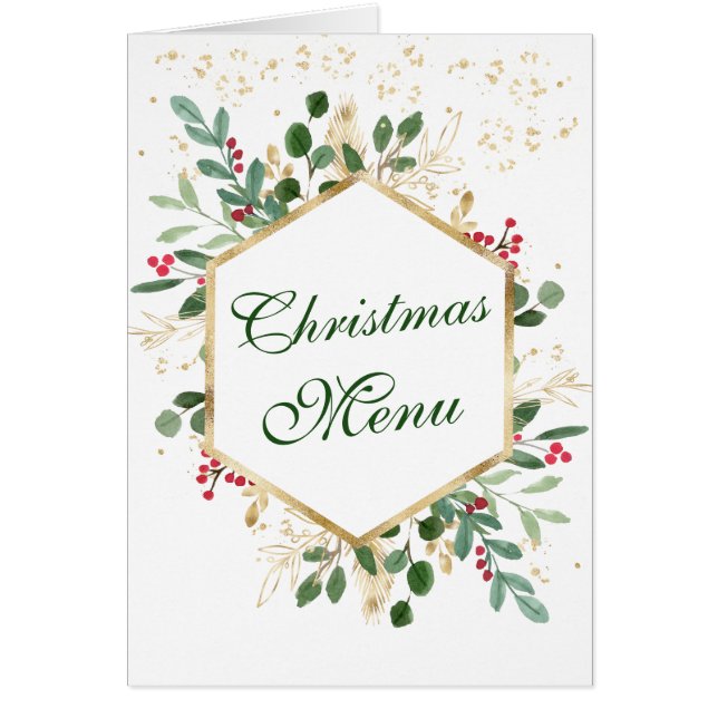 Greenery Foliage Red Berry Wedding Christmas Menu (Front)