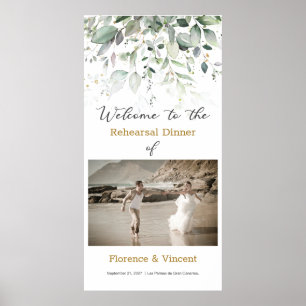 Greenery foliage Rehearsal Dinner Welcome Sign