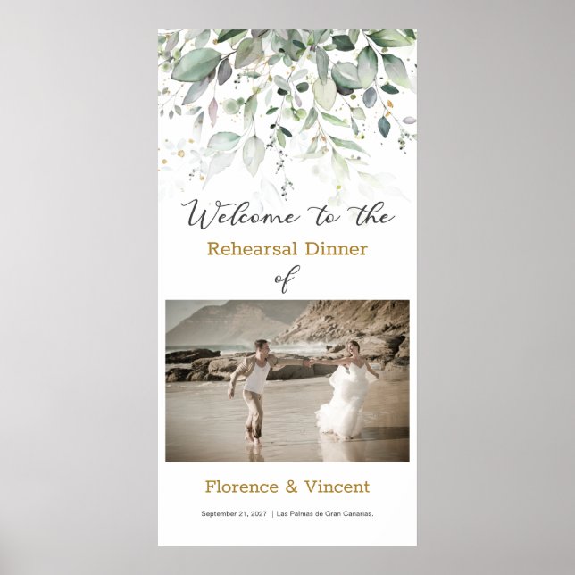 Greenery foliage Rehearsal Dinner Welcome Sign (Front)