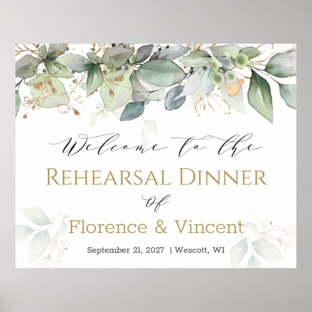 Greenery foliage Rehearsal Dinner Welcome Sign (Front)
