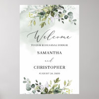 Greenery foliage rehearsal dinner welcome sign