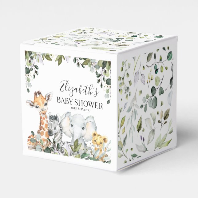 Greenery Foliage Safari Baby Shower Favor Box (Front Side)