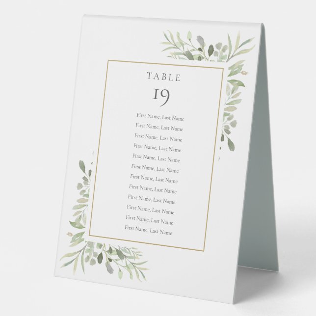 Greenery Foliage Seating Chart Table Number (Front)