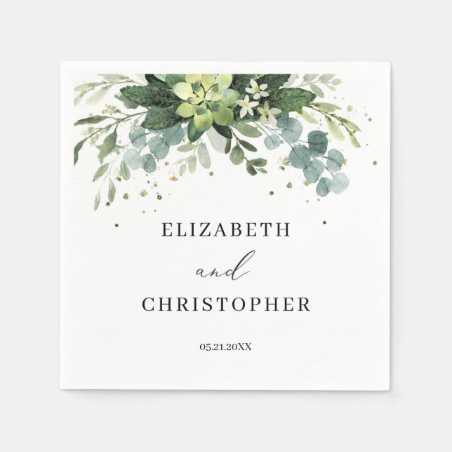Greenery Foliage Succulent Wedding Napkins Boho (Front)