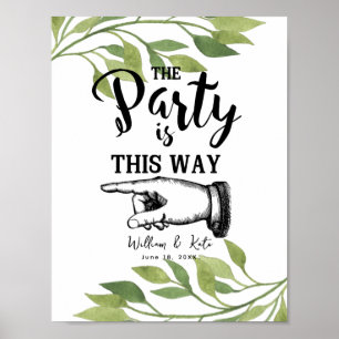 greenery foliage THIS WAY FINGER POINTING SIGN