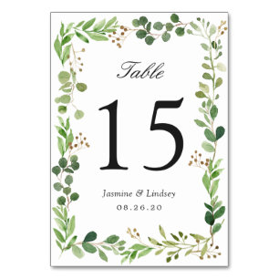 Greenery Foliage Wedding Table Number Card