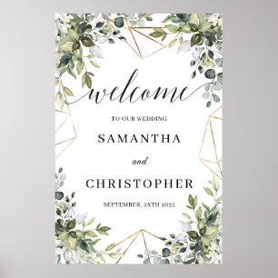 Greenery foliage wedding welcome sign poster