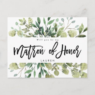 greenery foliage will you be matron of honor card