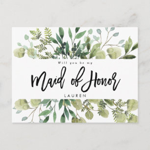greenery foliage will you be my maid of honor card