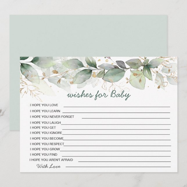 Greenery foliage Wishes for Baby Shower Game Invitation (Front/Back)