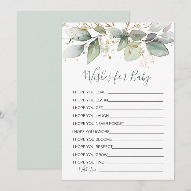 Greenery foliage Wishes for Baby Shower Game Invitation (Front/Back)