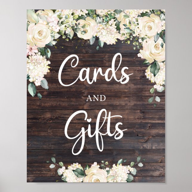 Greenery foliage wood rustic cards and gifts sign (Front)