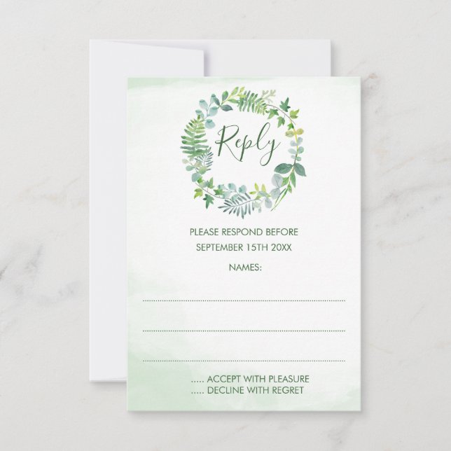 Greenery Foliage Wreath Reply Cards (Front)