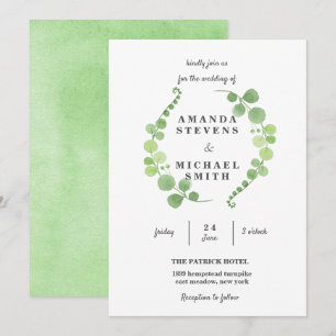 Greenery foliage Wreath Watercolor green Wedding Invitation