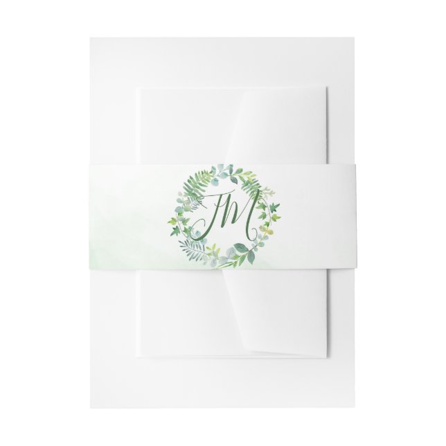Greenery Foliage Wreath Wedding Invitation Belly Band (Front Example)