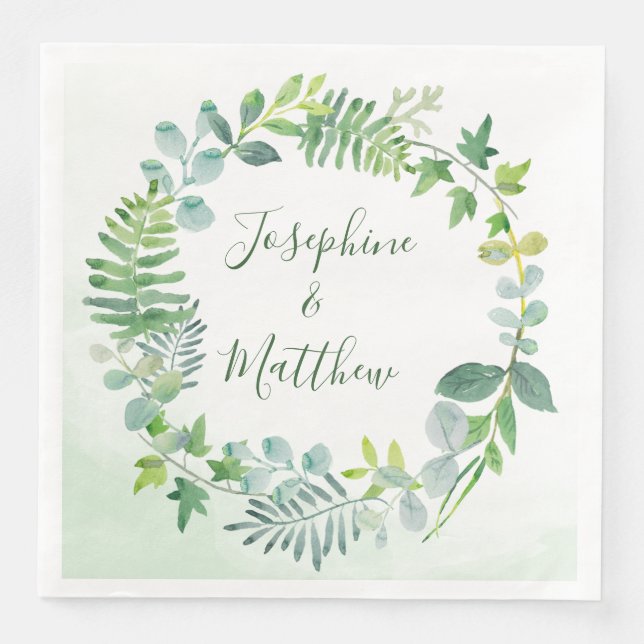 Greenery Foliage Wreath Wedding Napkin (Front)
