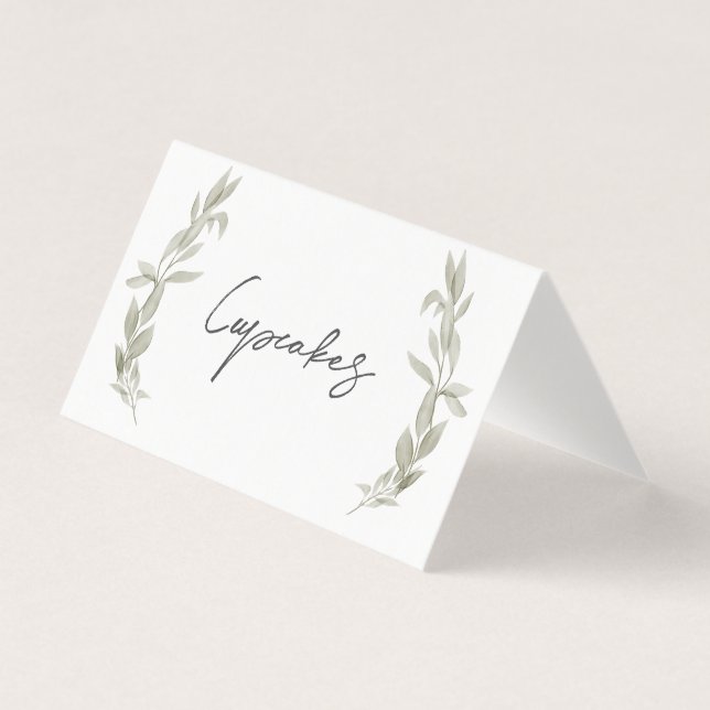 Greenery Food tent cards, greenery place setting  (Front)